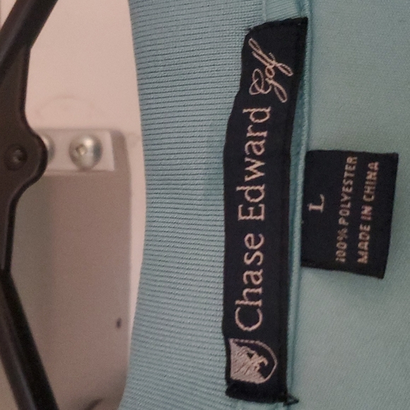 Chase Edward Golf Shirt. Blue/White stripes. Size Large. - Picture 2 of 4